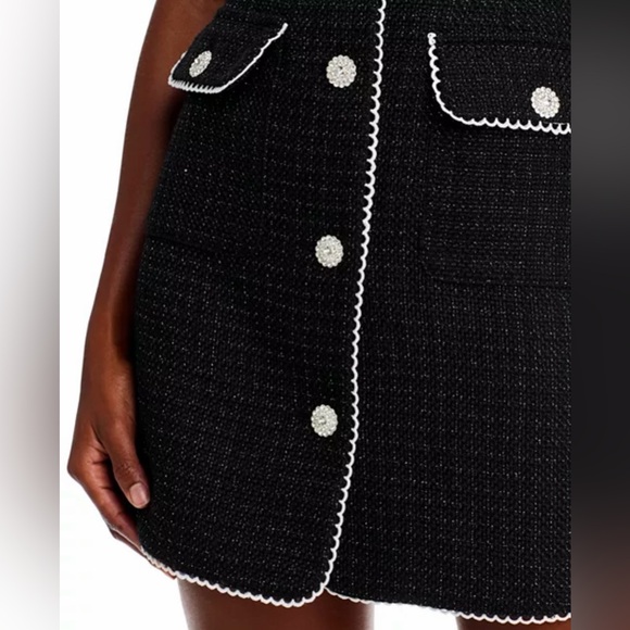 🆕 AQUA Black Tweed Lace Trim Button Front Dress Bloomingdale’s Office Size M - Picture 4 of 16